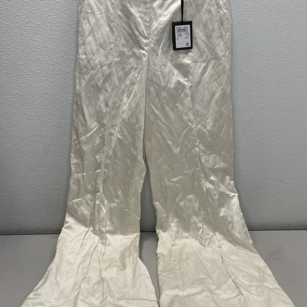 NEW PESERICO Crushed Satin Palazzo Pants Women’s 6 White